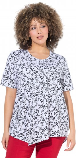 Ulla Popken Bow Print Short Sleeve Pointed Hem Tee Snow White - Camisetas estampadas para mujer - 