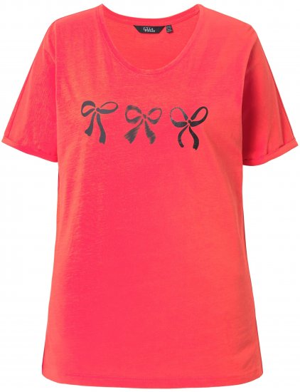 Ulla Popken Bow Short Sleeve Graphic Tee Light Red - Camisetas estampadas para mujer - 