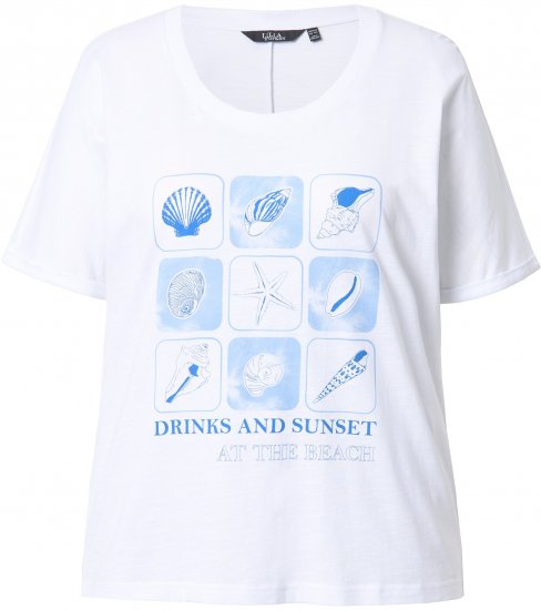 Ulla Popken Drinks And Sunset Graphic Tee Snow White - Camisetas estampadas para mujer - 