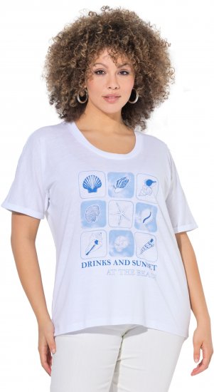Ulla Popken Drinks And Sunset Graphic Tee Snow White - Camisetas estampadas para mujer - 