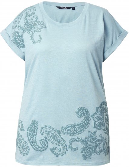 Ulla Popken Textured Paisley Motif Cap Sleeve Tee Light Moss Green - Camisetas estampadas para mujer - 