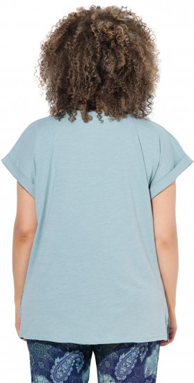 Ulla Popken Textured Paisley Motif Cap Sleeve Tee Light Moss Green - Camisetas estampadas para mujer - 