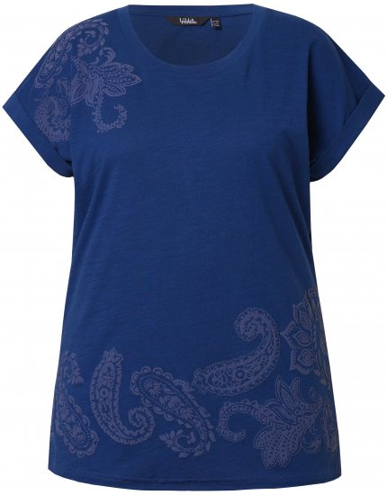 Ulla Popken Textured Paisley Motif Cap Sleeve Tee Navy - Camisetas estampadas para mujer - 