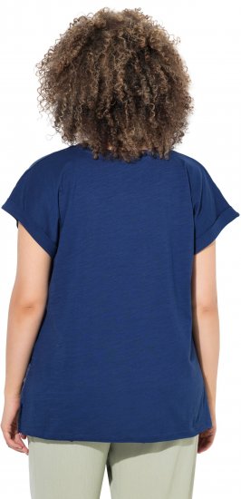 Ulla Popken Textured Paisley Motif Cap Sleeve Tee Navy - Camisetas estampadas para mujer - 