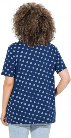 Ulla Popken Tile Print Short Sleeve Pleated Tee Dark Blue - Camisetas estampadas para mujer - 