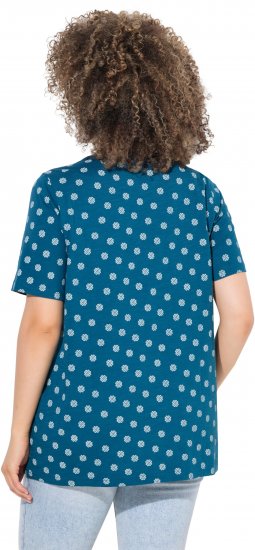 Ulla Popken Tile Print Short Sleeve Pleated Tee Teal - Camisetas estampadas para mujer - 