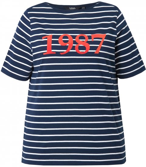 Ulla Popken Striped 1987 Boat Neck Tee Navy Blue - Camisetas estampadas para mujer - 
