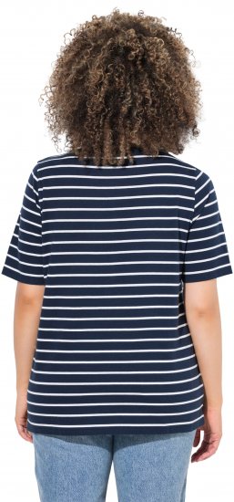 Ulla Popken Striped 1987 Boat Neck Tee Navy Blue - Camisetas estampadas para mujer - 