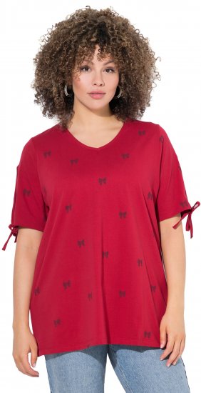 Ulla Popken Bow Print Split Sleeve Tee Ruby Red - Camisetas estampadas para mujer - 