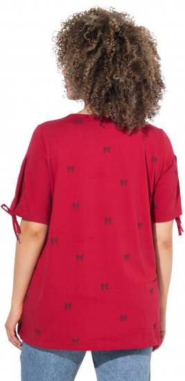 Ulla Popken Bow Print Split Sleeve Tee Ruby Red - Camisetas estampadas para mujer - 