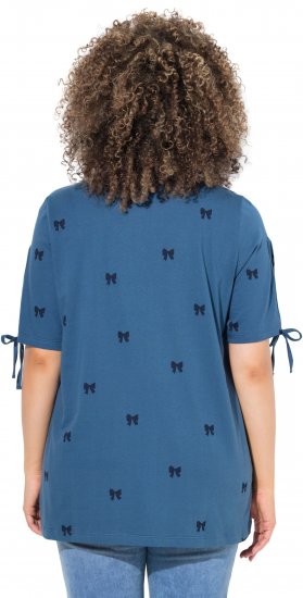 Ulla Popken Bow Print Split Sleeve Tee Indigo Denim - Camisetas estampadas para mujer - 