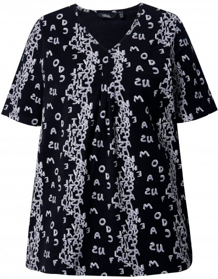 Ulla Popken Letter Print Short Sleeve Tee Black - Camisetas estampadas para mujer - 
