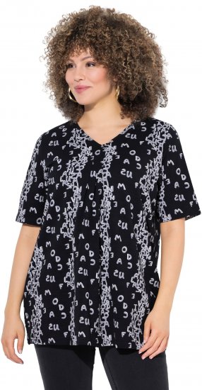 Ulla Popken Letter Print Short Sleeve Tee Black - Camisetas estampadas para mujer - 