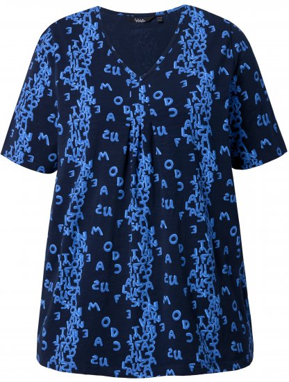 Ulla Popken Letter Print Short Sleeve Tee Navy - Camisetas estampadas para mujer - 