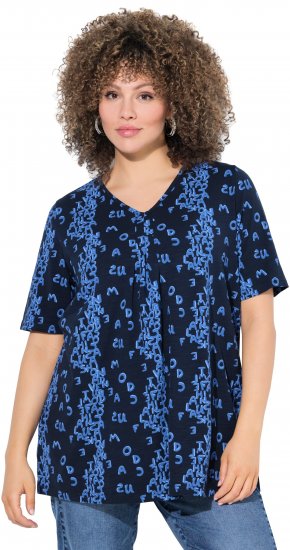 Ulla Popken Letter Print Short Sleeve Tee Navy - Camisetas estampadas para mujer - 