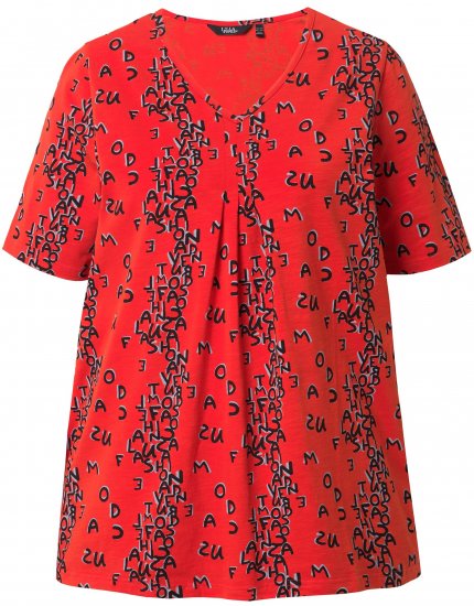 Ulla Popken Letter Print Short Sleeve Tee Red - Camisetas estampadas para mujer - 
