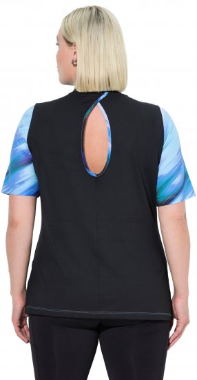 Ulla Popken Cutout Abstract Print Short Sleeve Tee Light Sapphire - Camisetas estampadas para mujer - 