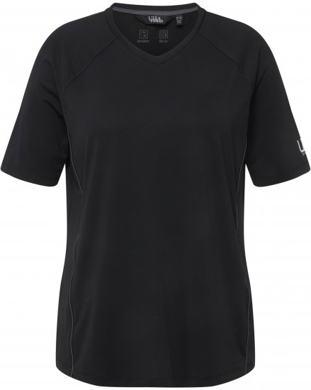 Ulla Popken Piping Accent Functional UVP 50+ Stretch Knit Top Black - Camisetas - 