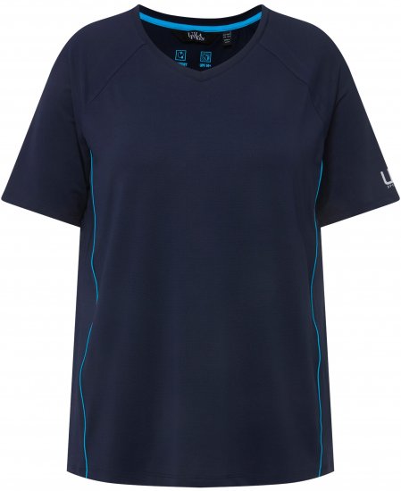 Ulla Popken Piping Accent Functional UVP 50+ Stretch Knit Top Navy Blue - Camisetas - 