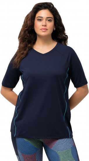 Ulla Popken Piping Accent Functional UVP 50+ Stretch Knit Top Navy Blue - Camisetas - 