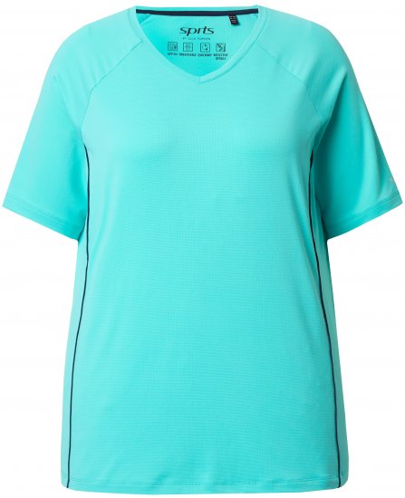 Ulla Popken Piping Accent Functional UVP 50+ Stretch Knit Top Aqua Green - Camisetas - 