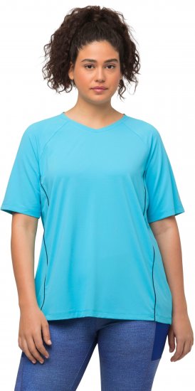 Ulla Popken Piping Accent Functional UVP 50+ Stretch Knit Top Bright Turquoise - Camisetas - 