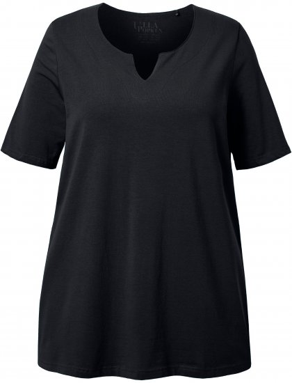 Ulla Popken Essential Notch Neck Stretch Tee Black - Camisetas - 