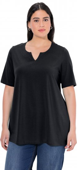 Ulla Popken Essential Notch Neck Stretch Tee Black - Camisetas - 