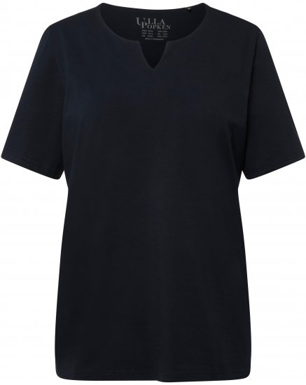Ulla Popken Essential Notch Neck Stretch Tee Navy Blue - Camisetas - 