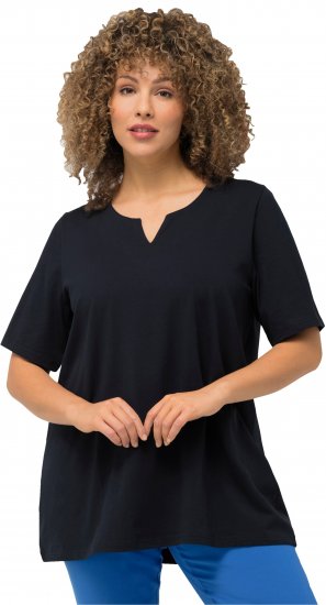 Ulla Popken Essential Notch Neck Stretch Tee Navy Blue - Camisetas - 