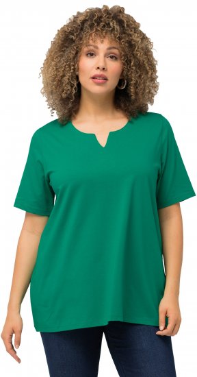 Ulla Popken Essential Notch Neck Stretch Tee Emerald Green - Camisetas - 