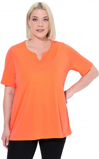 Ulla Popken Essential Notch Neck Stretch Tee Coral Pink - Camisetas - 