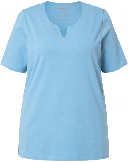 Ulla Popken Essential Notch Neck Stretch Tee Light Teal - Camisetas - 