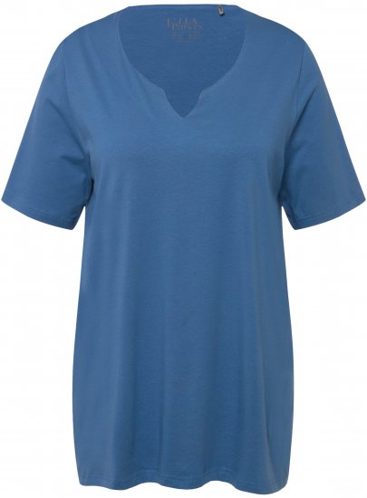 Ulla Popken Essential Notch Neck Stretch Tee Denim Blue - Camisetas - 