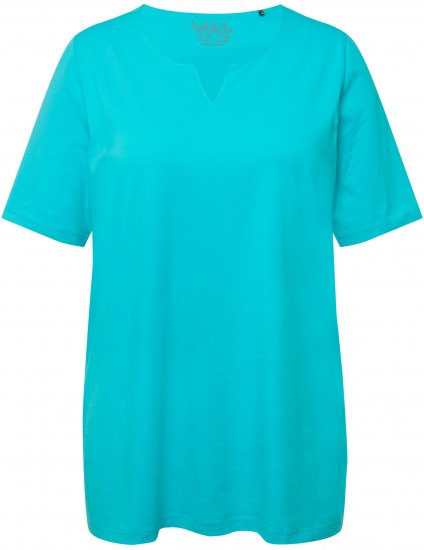 Ulla Popken Essential Notch Neck Stretch Tee Deep Aqua - Camisetas - 