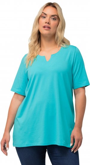 Ulla Popken Essential Notch Neck Stretch Tee Deep Aqua - Camisetas - 