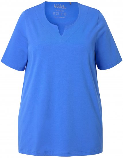 Ulla Popken Essential Notch Neck Stretch Tee Peacock Blue - Camisetas - 