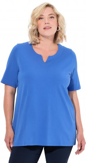 Ulla Popken Essential Notch Neck Stretch Tee Peacock Blue - Camisetas - 