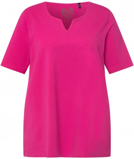 Ulla Popken Essential Notch Neck Stretch Tee Fuchsia Pink - Camisetas - 