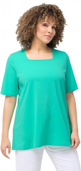 Ulla Popken Essential Square Neck Stretch Tee Turquoise Green - Camisetas - 