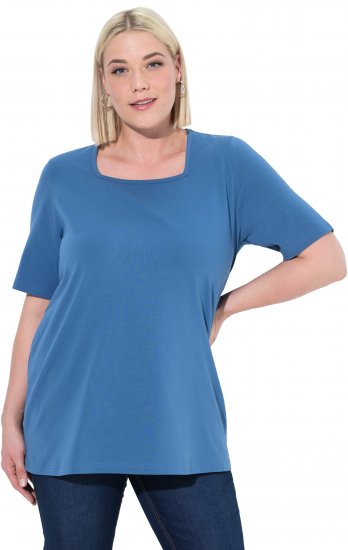 Ulla Popken Essential Square Neck Stretch Tee Denim Blue - Camisetas - 