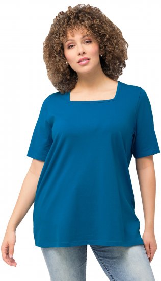 Ulla Popken Essential Square Neck Stretch Tee Medium Blue - Camisetas - 