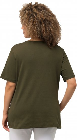 Ulla Popken Double Layer Rounded V-Neck Slim Fit Tee Forest Green - Camisetas - 