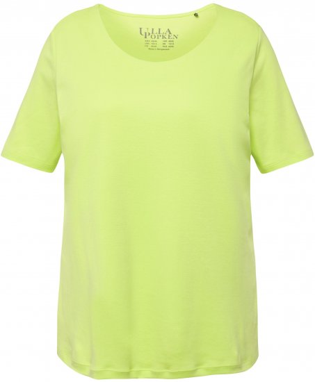 Ulla Popken Double Layer Rounded V-Neck Slim Fit Tee Lime Green - Camisetas - 