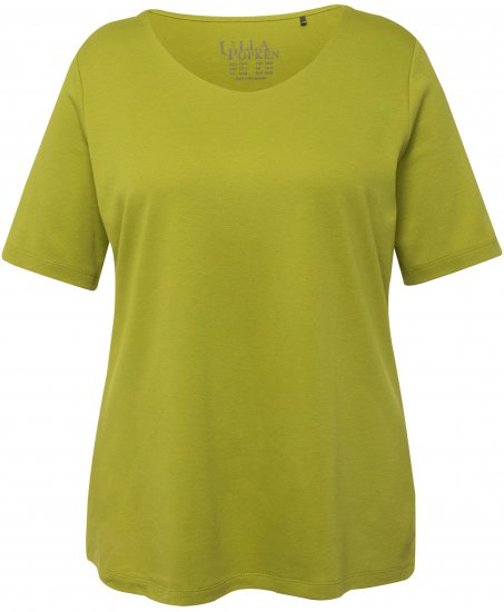 Ulla Popken Double Layer Rounded V-Neck Slim Fit Tee Apple Green - Camisetas - 