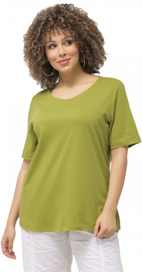 Ulla Popken Double Layer Rounded V-Neck Slim Fit Tee Apple Green - Camisetas - 