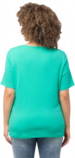 Ulla Popken Double Layer Rounded V-Neck Slim Fit Tee Turquioise Green - Camisetas - 