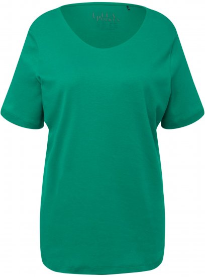 Ulla Popken Double Layer Rounded V-Neck Slim Fit Tee Emerald - Camisetas - 