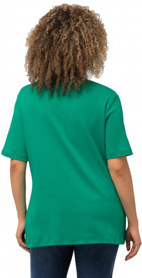 Ulla Popken Double Layer Rounded V-Neck Slim Fit Tee Emerald - Camisetas - 