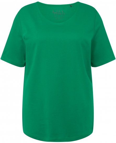 Ulla Popken Double Layer Rounded V-Neck Slim Fit Tee Green Emerald - Camisetas - 